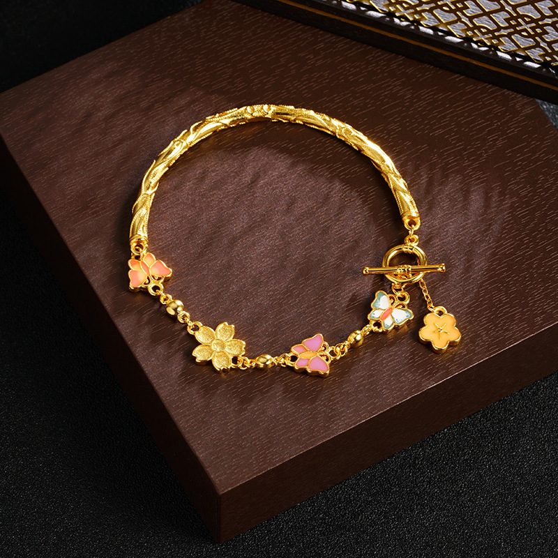 Nuevo estilo chino vietnamita arena oro mariposa flor pulsera no se desvanece durante mucho tiempo versátil retro alta sensación de joyería brazalete suministro