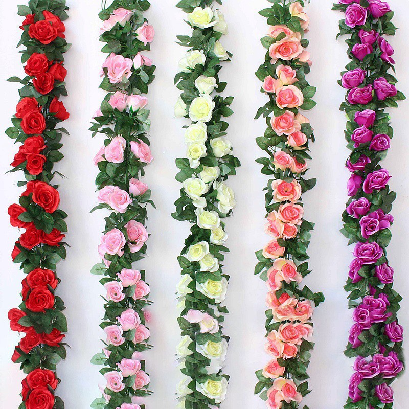 厂家直销 仿真玫瑰花藤条 装饰吊花缠绕藤蔓室内塑料花植物 现货