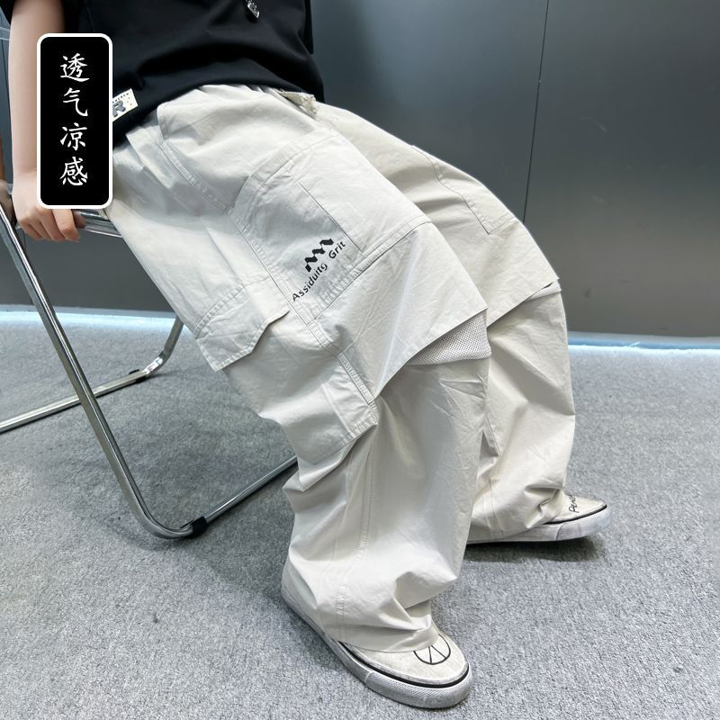 Boys' Summer Thin Loose Pants 2025 New Children's Summer Cargo Pants Big Boys Summer Long Pants Cool Trendy