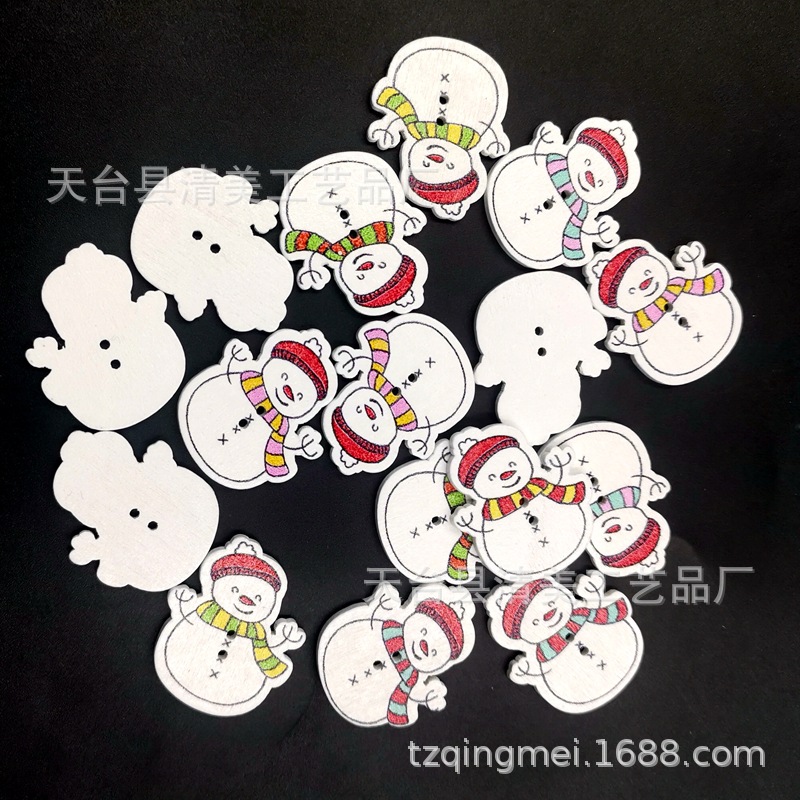 De madera de dibujos animados muñeco nieve Navidad artesanía decorativa pintada botones 50 unidades un paquete