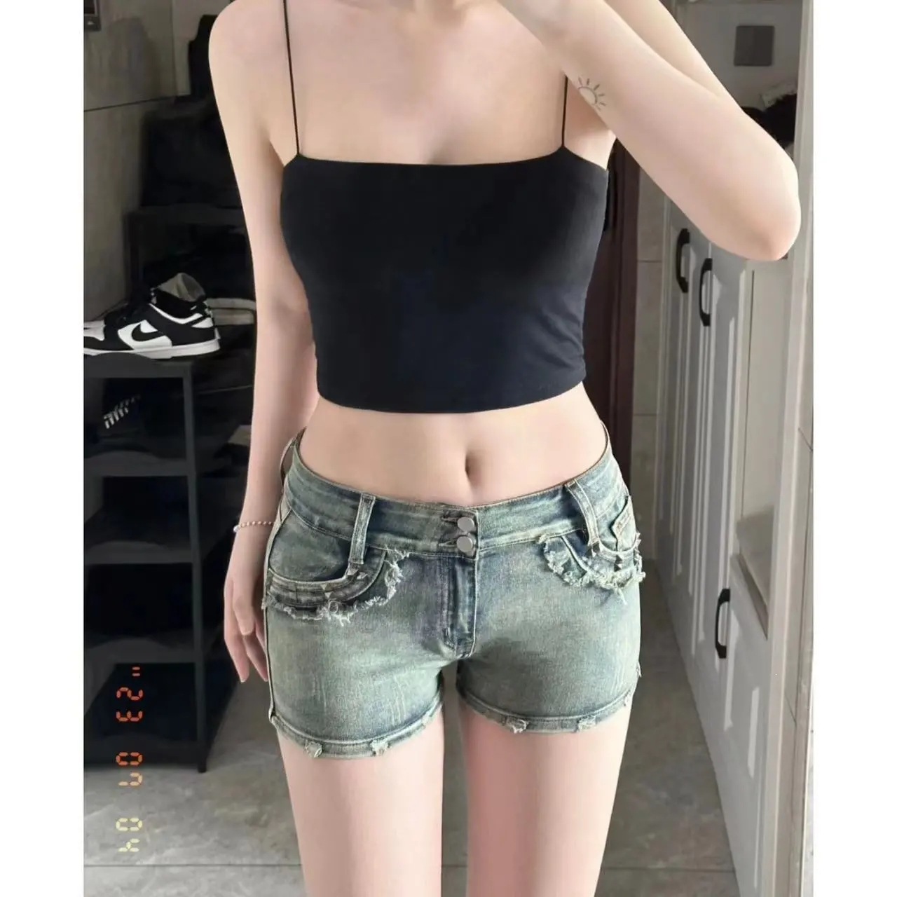 美式性感辣妹高腰牛仔超短裤女夏季新款显瘦修身夜店包臀热裤子女