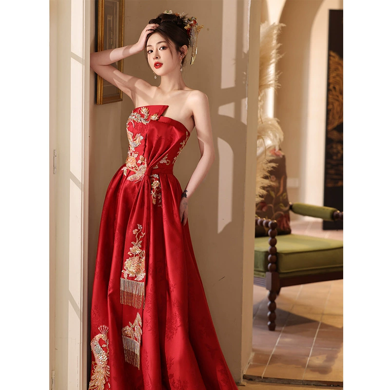 Поджаренный костюм для невесты свадебный красный тряпс тяжелой промышленности высокого класса легкий и роскошный новый китайский стиль помолвка юбка высокого уровня