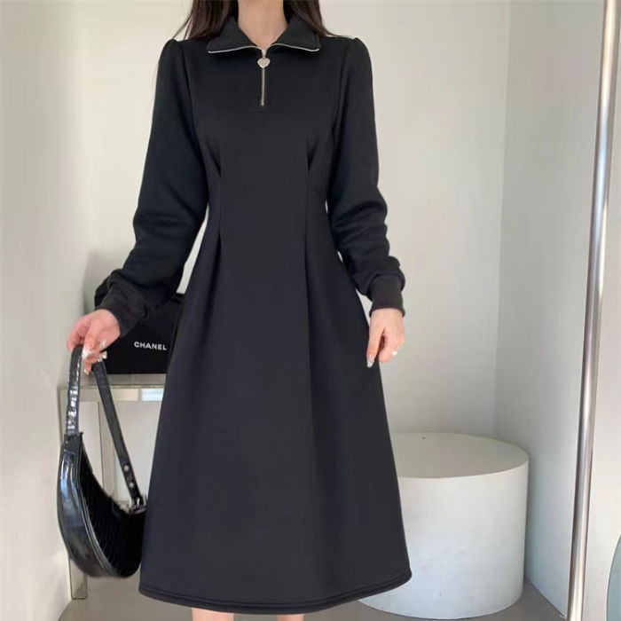 连衣裙2025秋冬法式心领口拉链时尚感收腰显瘦轻奢女装连衣裙|undefined