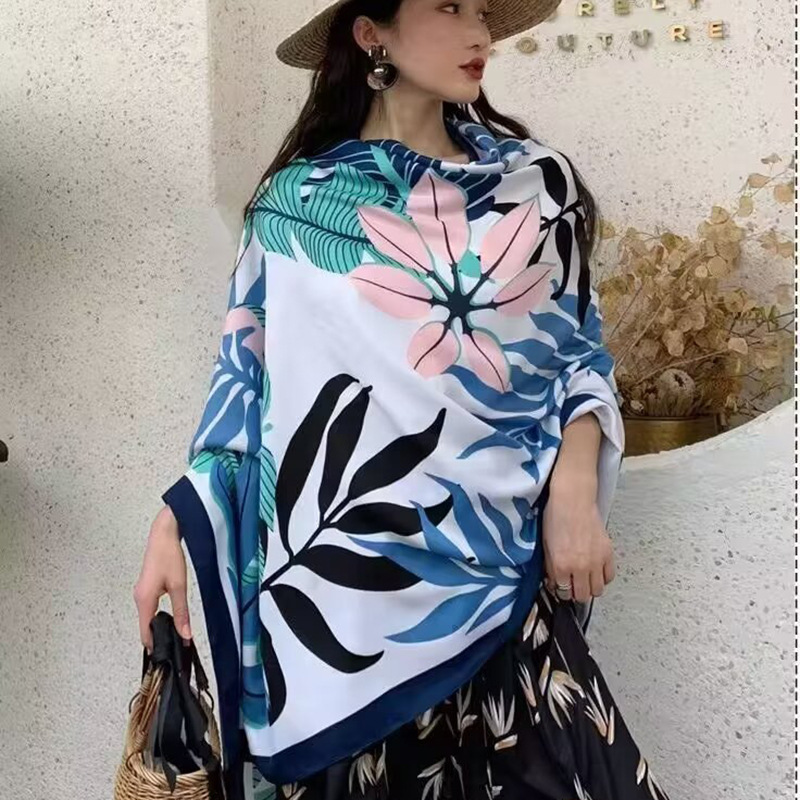 Sopa de satén de twill para mujeres 2025 bufandas de viento nacional de verano tibetanas bufandas de seda protector solar lago Qinghai turismo foto toalla de playa