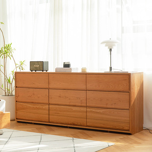 Japanese Solid Wood Chest of Drawers Simple Household Storage Cabinet Cherry Wood Nine Chest of Drawers Living Room Sideboard Bedroom Tv Cabinet