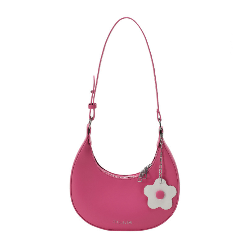 Bolso de mano transfronterizo para mujeres 2024 nueva textura coreana bolso de hombro axilar simple colgante de flores bolso de luna media luna
