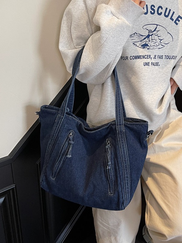 Bolso de gran capacidad de mezclilla retro para mujer 2025 nueva moda simple bolso de mensajero de un solo hombro bolso de viaje casual