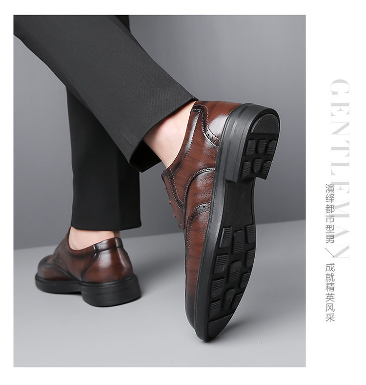 Giày da nam công sở kiểu brogue mũi tròn thắt dây — Màu nâu, Màu đen chi tiết 11