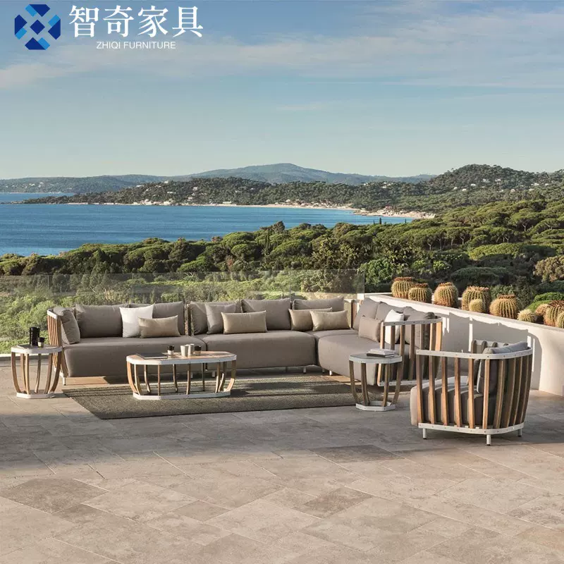 户外柚木沙发别墅休闲组合藤编椅实木茶几室外花园庭院办公室家具