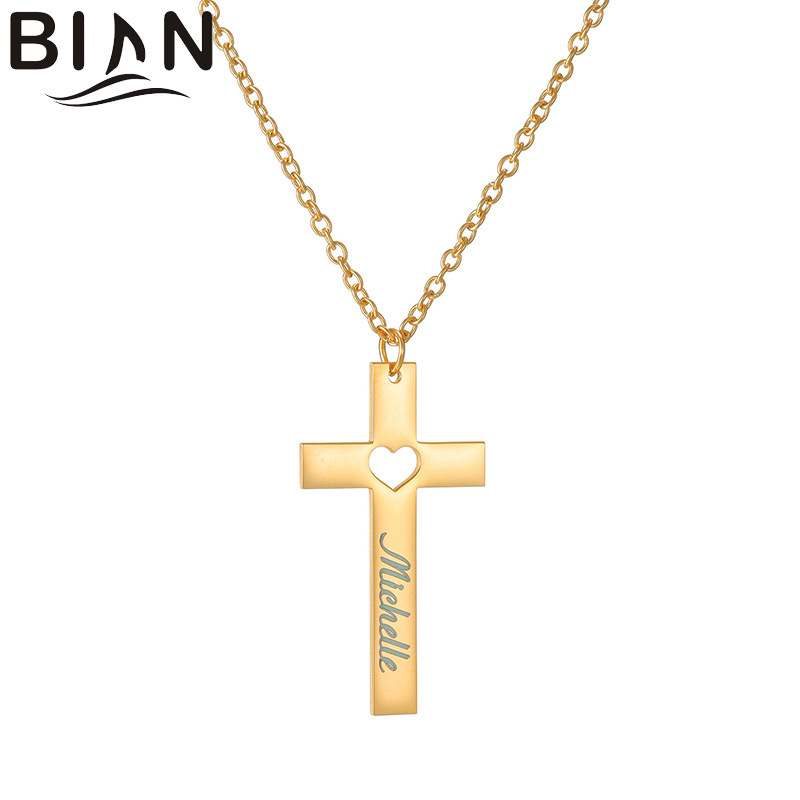 Cross-Border E-Commerce Stainless Steel 18K Cross Pendant DIY Letter Engraving English Name Necklace Dropshipping Cross-Border E-Commerce Stainless Steel 18K Cross Pendant DIY Letter Engraving English Name Necklace Dropshipping