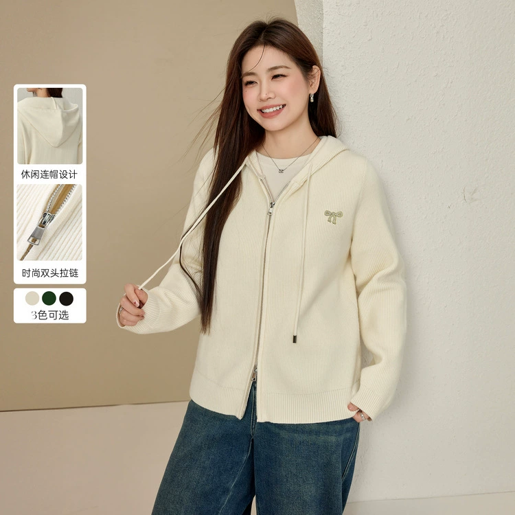 [Повседневный ленивый стиль, мода с капюшоном, тонкий вязаный кардиган] Funny Show большой размер женский толстый мм весенний новый