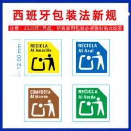 2025西班牙新规包装法可回收环保标 EPR分类标签 亚马逊 合规贴纸
