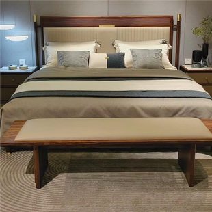 Designer New Chinese Style Villa Club Mansion High-End Large Apartment Master Bedroom Double Bed Ebony Wood Modern Simple