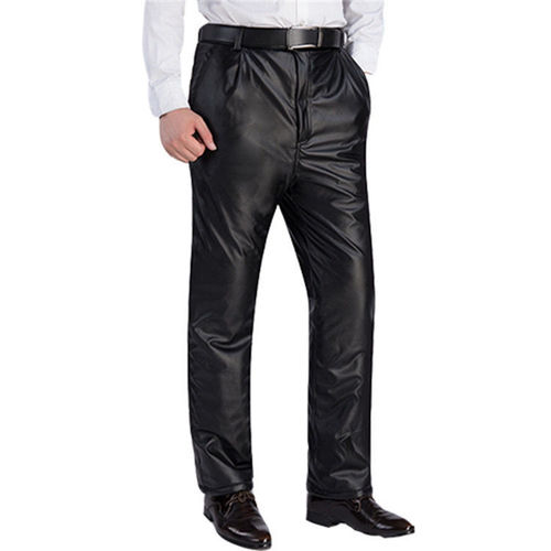Leather Pants for Men - Winter Warmth, Mid-Age and Above, Full-Grain Leather, Waterproof and Windproof, Fleece Lined, Thickened, Large Size, High Waist