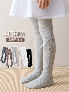 Осенние детские колготки с бантиком из ворсистого хлопка