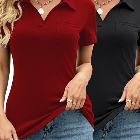 2025 Cross-Border Women's Golf Shirt Short-Sleeved Polo Collar Tennis Shirt V Neck Quick-Drying Sun Protection Factory Direct Batch