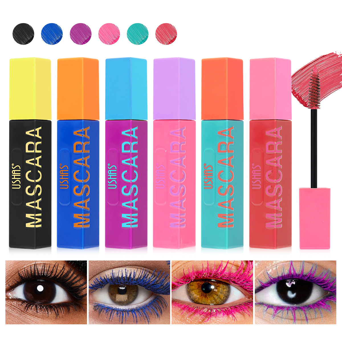 USHAS mascara espesa y delgada, mascara de seis colores naturales sin manchas UC035
