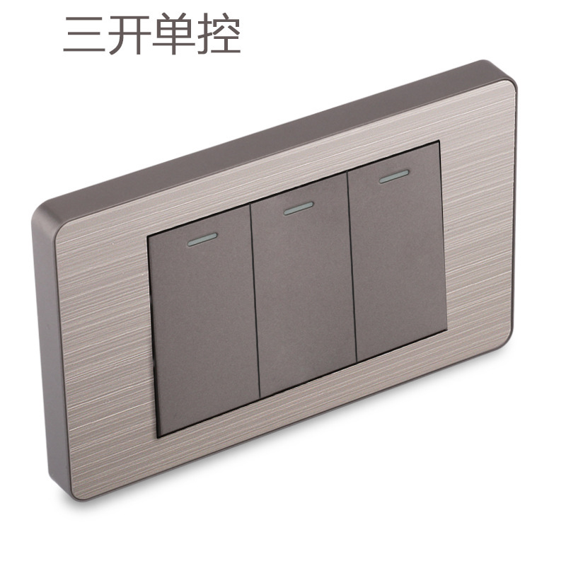 15A panel de metal de acero inoxidable gris dibujado tres agujeros Taiwan fabricado en Estados Unidos enchufe de pared conmutador suministro directo