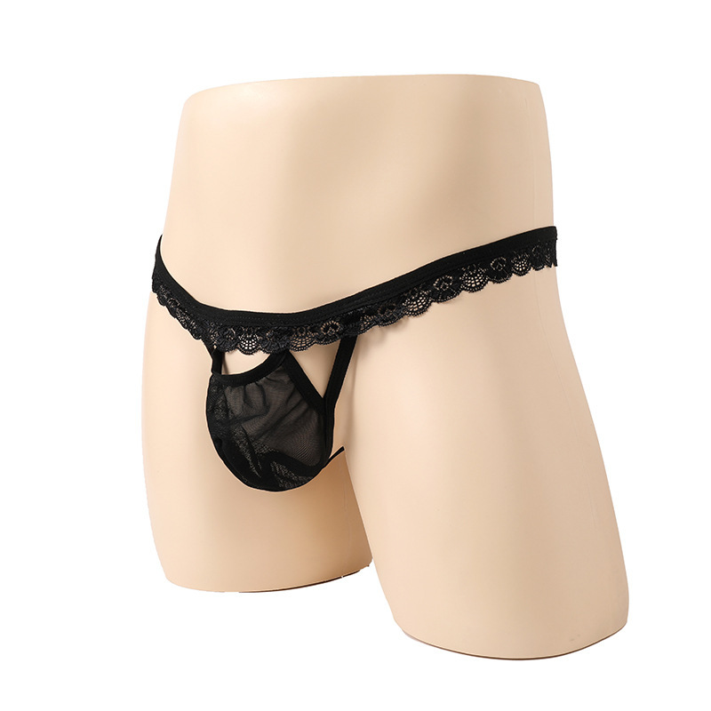 String pour homme avec ceinture élastique en dentelle, design ajouré, lingerie sexy européenne et américaine._voghion.com