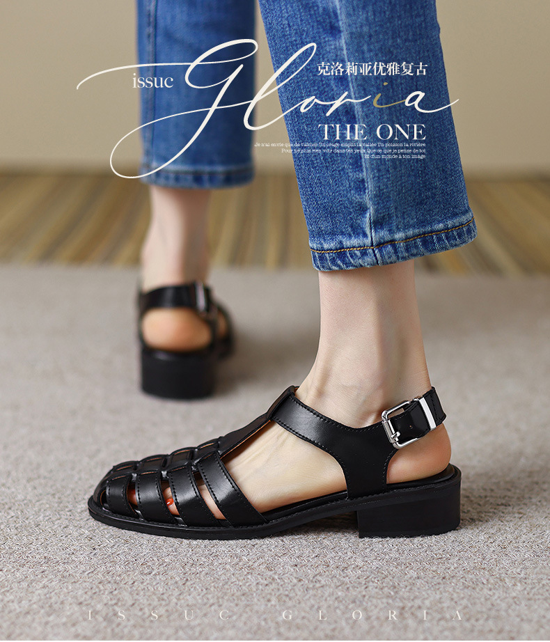 Dép sandal nữ quai chữ T dệt đế mềm phong cách retro — nâu chi tiết 1