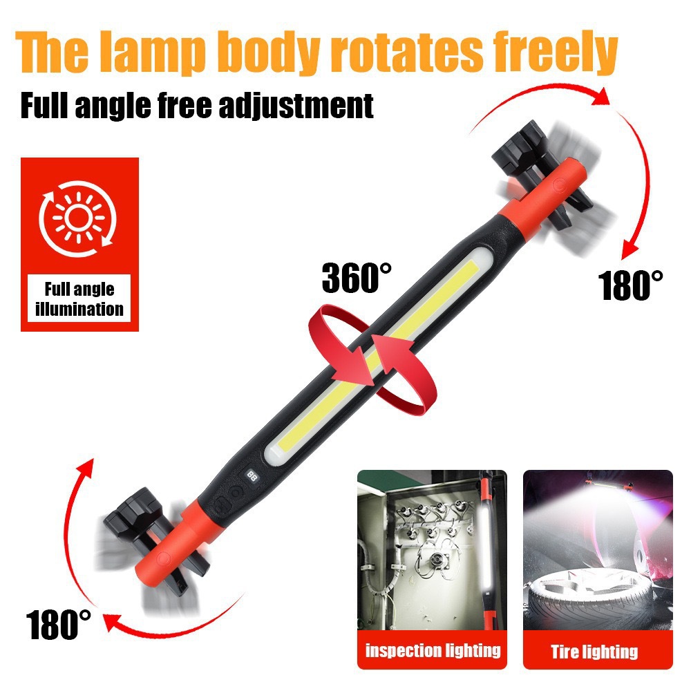 Cross-border new magnetic COB work light, USB rechargeable, with digital display, multi-functional magnetic hook, and long strip design, suitable for automotive repair