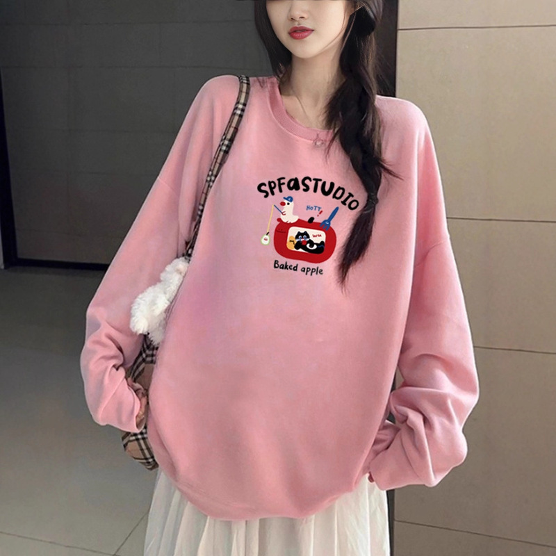2025 Autumn and Winter New Style Cartoon Duck Letter Print Casual Outer Wear Versatile Loose Design Long-Sleeved Sweatshirt for Women