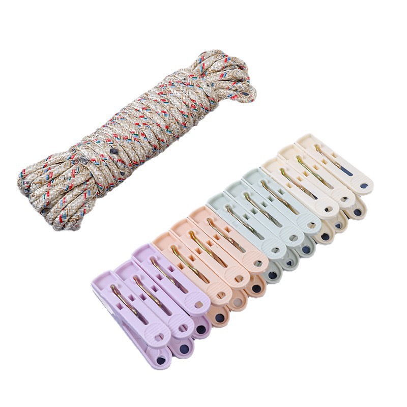 Conjunto de clip de secado multifuncional 12 clip + cuerda clip antideslizante de plástico de color calcetines de secado domésticos ropa interior