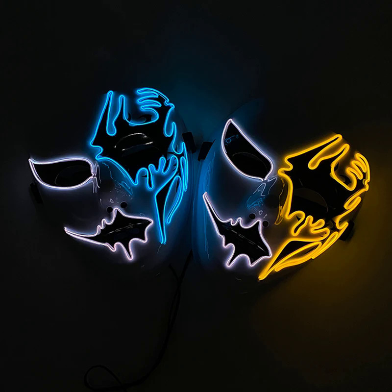 Máscara LED Luminosa de Halloween de Plástico Pintada a Mano para Fiesta