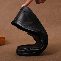 Spring and Summer New Low-Top Black Flat Casual Single Shoes Round Head Full-Grain Leather Business Casual Men's Shoes