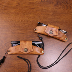 新款可掛脖手工復古植鞣皮太陽眼鏡包日系樹膏牛皮手工做舊眼鏡盒