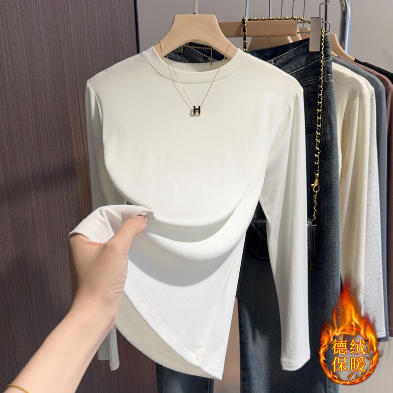 小立领德绒打底衫女秋冬款内搭外穿修身显瘦百搭纯色长袖打底上衣|undefined