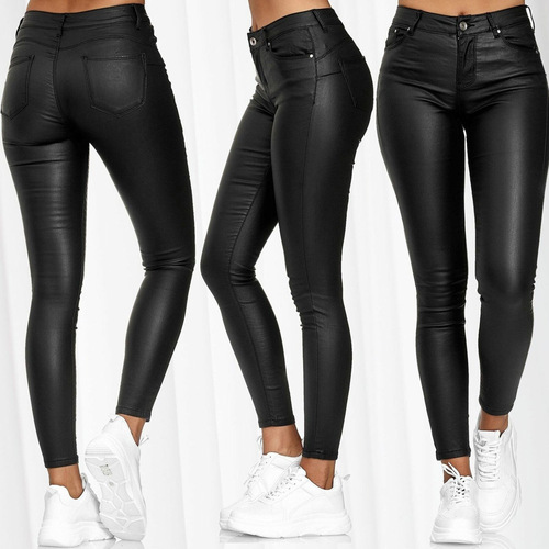 Cross-border European and American Amazon Wish High-waisted Plain Leather Casual Pants Mini Pants Foreign Trade PU Leather Pants Women's Long Pants
