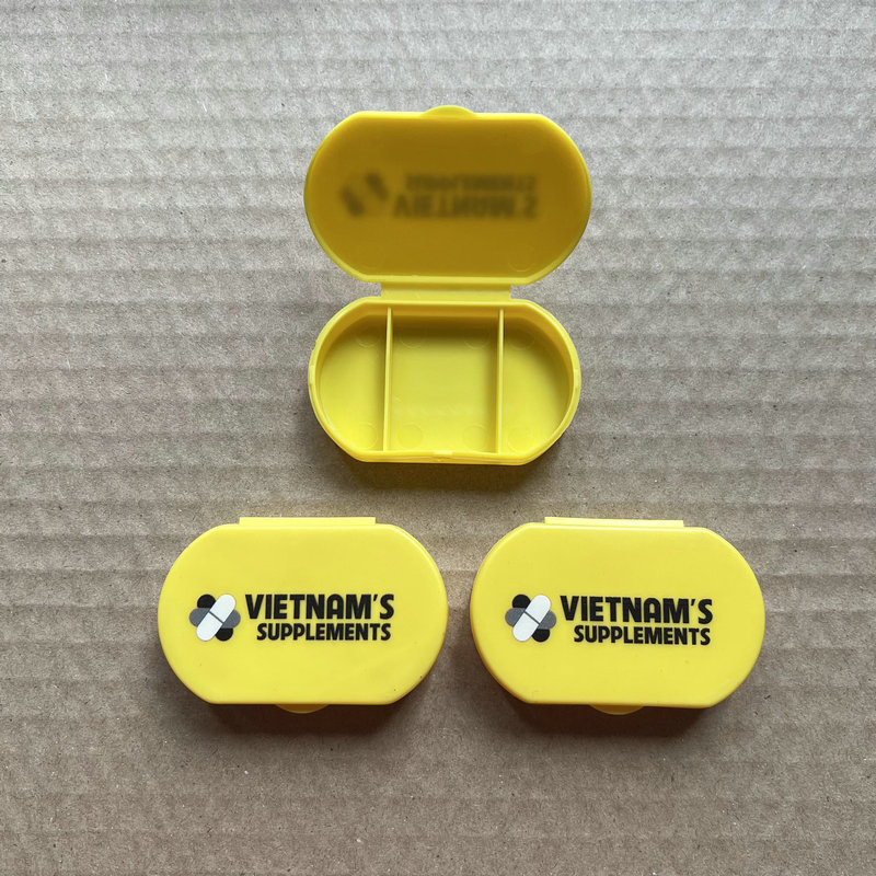 实色黄色1天3格药盒 椭圆形三格医药盒 一天三次塑料药盒