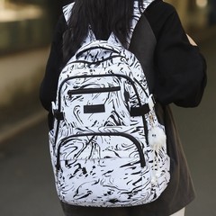 印花双肩包新款大容量潮流户外流行书包初高中生背包学生轻便书包