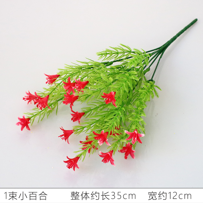 Ramo artificial pequeño lirio artificial flor artificial lirio pequeño mango paquete tela decoración flor arreglo flor suministro directo de fábrica
