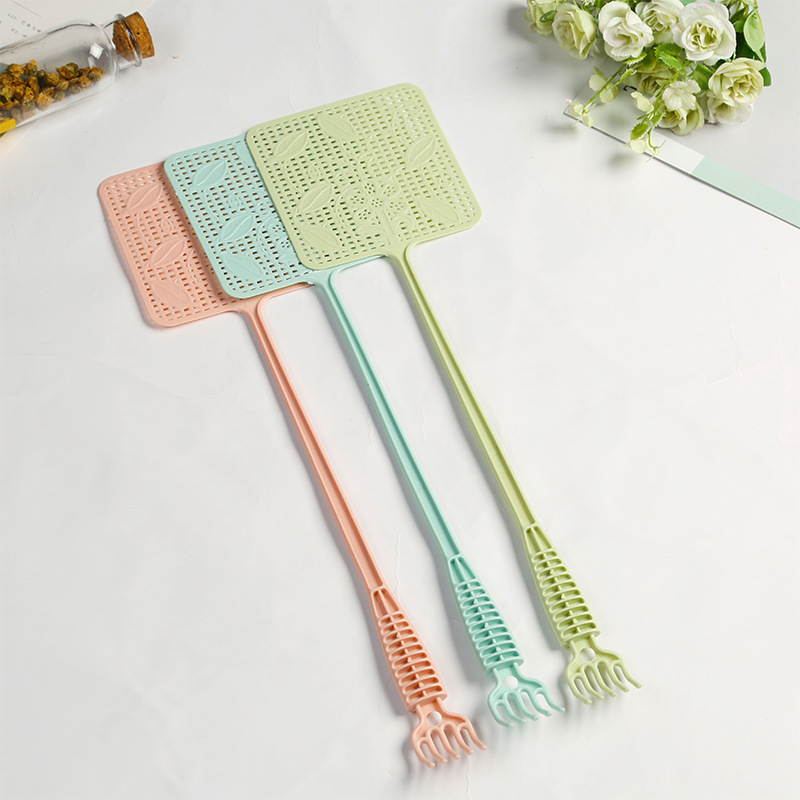 Creative Plants with Scratch Home Long Handle Manual Mosquito Slayer Summer Kitchen Soft Plastic Mesh Fly Slayer