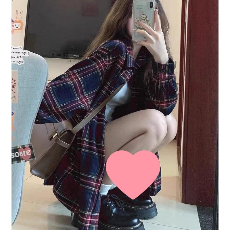 秋季百搭新款格子长袖女士衬衫休闲宽松韩版设计感衬衣外穿|undefined