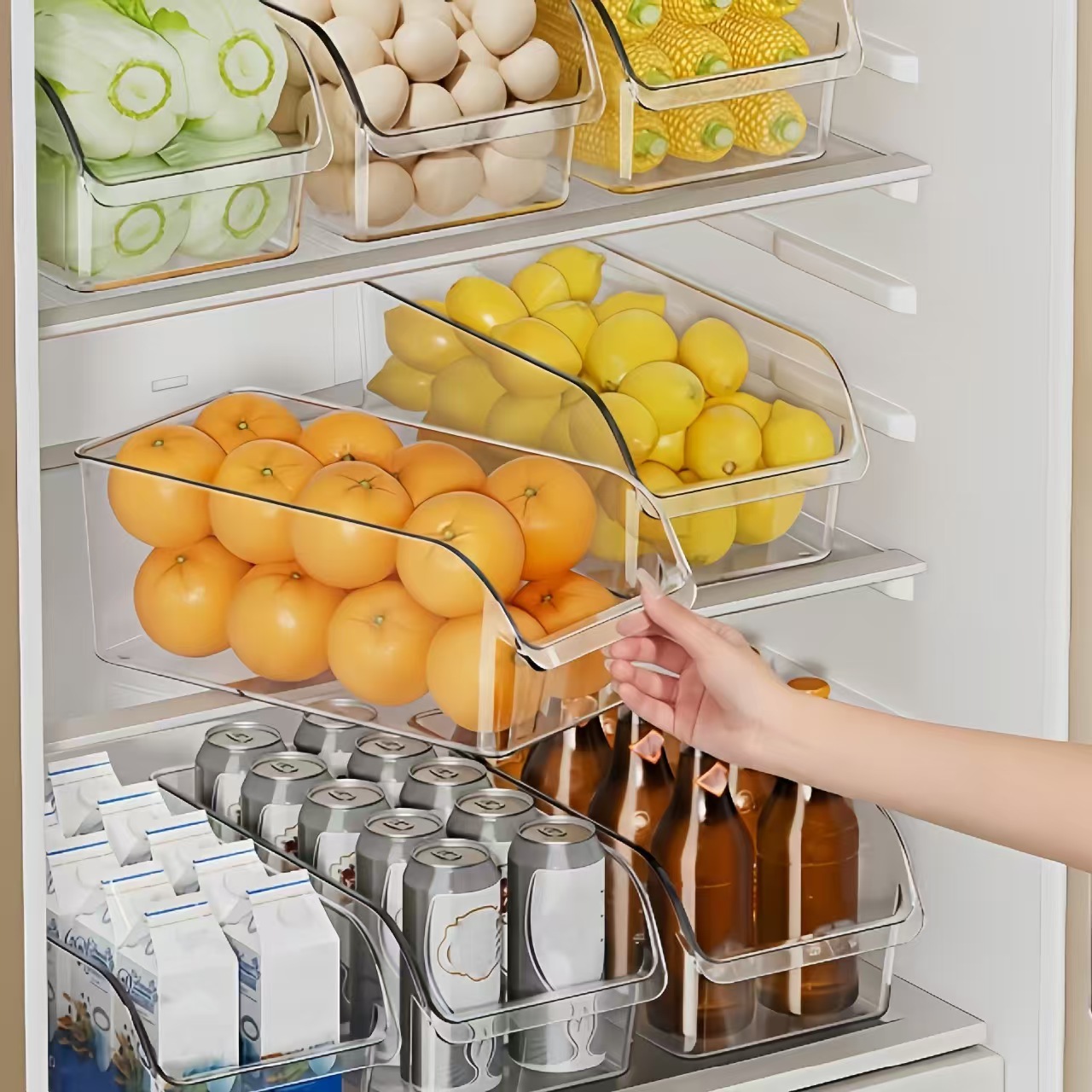 Cross-border New Kitchen Refrigerator Organizer Box Snack Miscellaneous Items Transparent Storage Basket Drawer Home Bedroom Desktop Organization