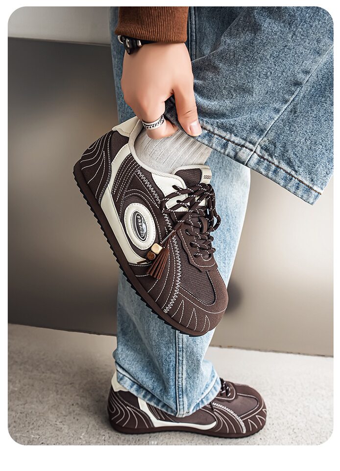 Giày sneaker nam da tổng hợp cổ thấp đế phẳng, kiểu giày tập luyện thể thao — Màu xanh da trời, màu nâu, đen chi tiết 6