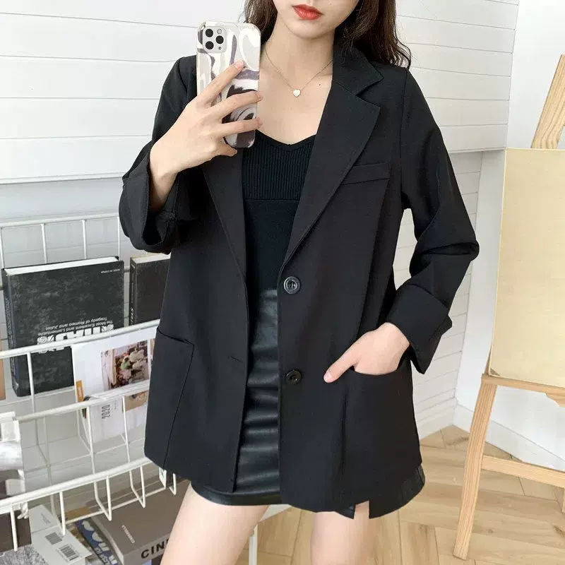 小个子春装西装外套女学生网红秋冬季韩版宽松百搭黑色小西服上衣