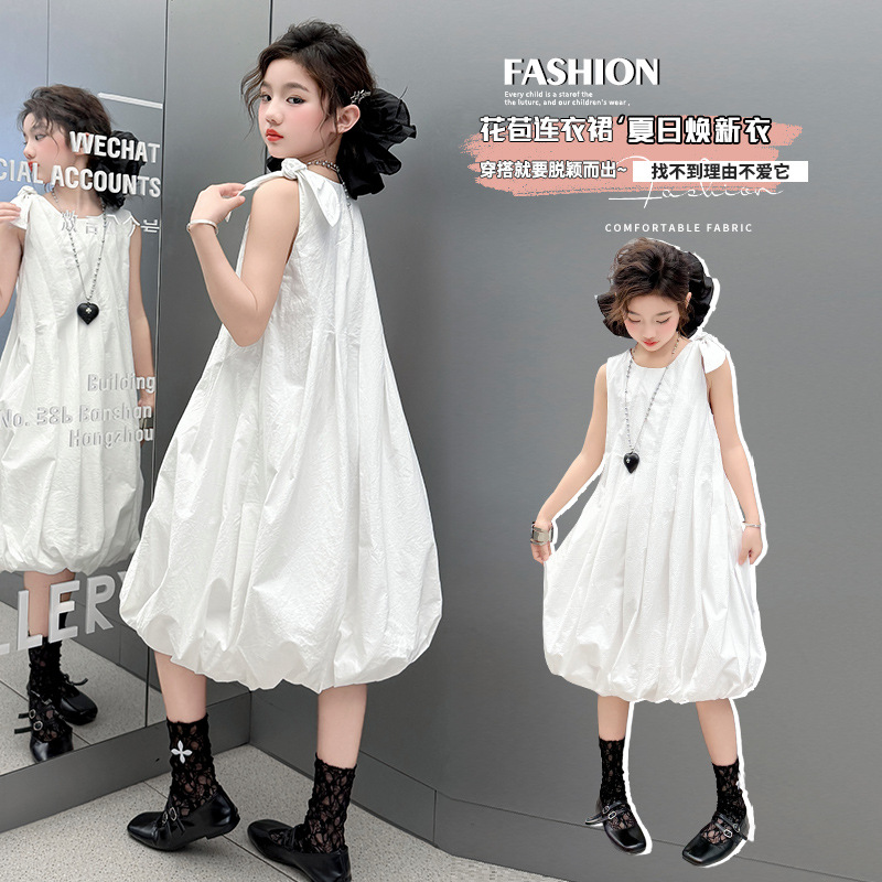 Girls' dress 2025 New Summer Dress Children's Summer Western Style Cotton Princess Dress Summer Girls Internet Celebrated Dress