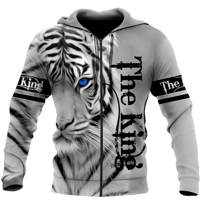 European size cross-border Amazon European and American men's 3D printed hoodie lion Tiger Sports pullover zipper sweater
