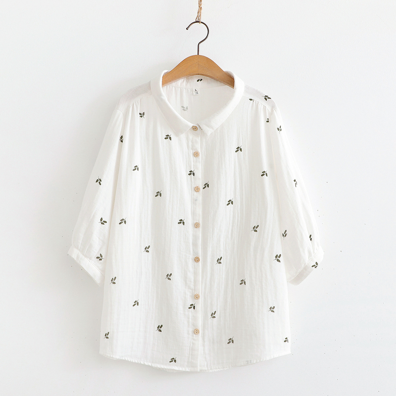 Double-Layer Cotton Gauze Three-Quarter Sleeve Shirt for Women, Summer Export Japanese Style, Pure Cotton Shirt, Baby Cotton Mid-Sleeve Top, Artistic Style Double-Layer Cotton Gauze Three-Quarter Sleeve Shirt for Women, Summer Export Japanese Style, Pure Cotton Shirt, Baby Cotton Mid-Sleeve Top, Artistic Style