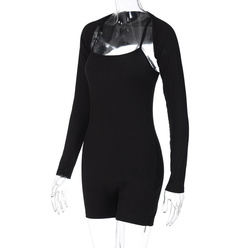 Women Clothing Autumn Sexy U Collar Shawl Tight Jumpsuit