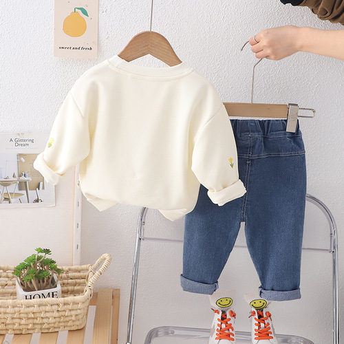 Women's Long Sleeve Set Korean Version New Spring Children's 3D Tulip Sweatshirt Stylish Little Girl Street Style Set