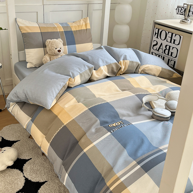 Verano simple algodón dormitorio universitario cama de tres piezas sábanas de algodón puro funda de edredón sábana ropa de cama de seis piezas