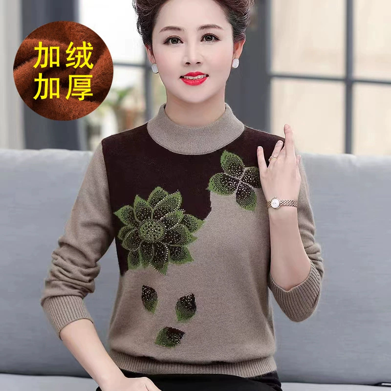 Свитер в винтажном стиле на флисовой подкладке, Женская осенне-зимняя одежда, теплый укороченный топ-рубашка в западном стиле для среднего и пожилого возраста