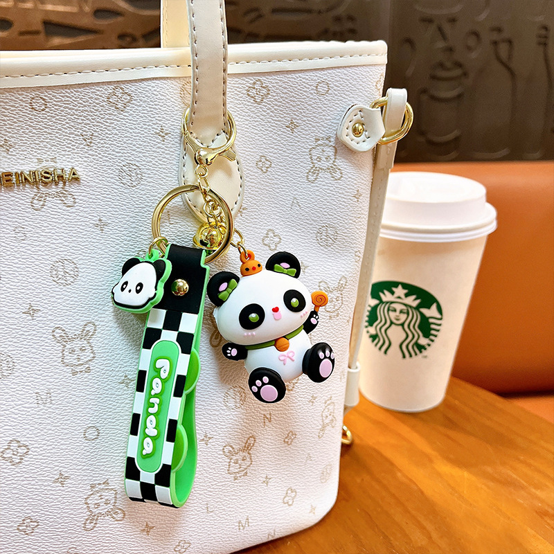 Círculos animados Panda Keychain cute pegamento suave Panda Keychain bolsos colgantes agarrar regalos al por mayor