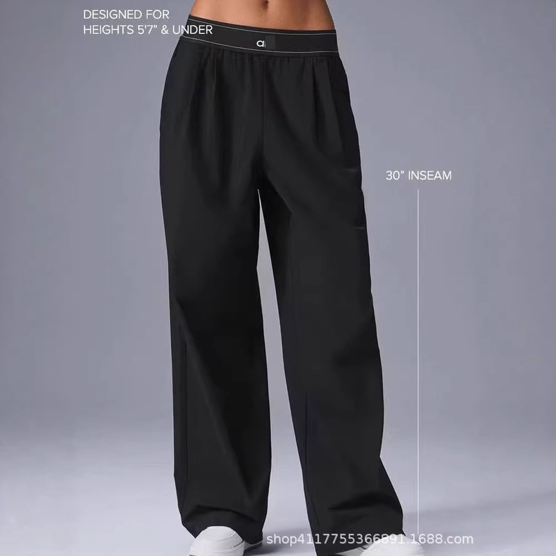 Alo Yo Straight-Leg Pants for Women, High-Waisted, Reflective Logo, Slimming Magic Pants, Casual Dress Pants, Lightweight Spring and Autumn Style