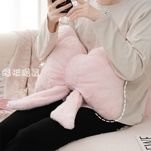 Pink Bow Ribbon Sofa Pillow Imitation Rabbit Fur Comfortable Seat Pillow Ins Style Simple All-match Back Cushion